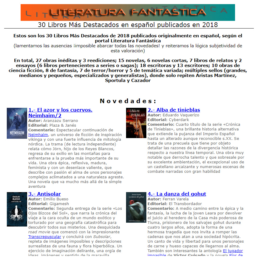 libros recomendados en la web Literatura Fantástica